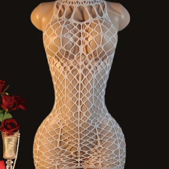 White Fishnet Cover-Up Dress - Picture 2 of 5